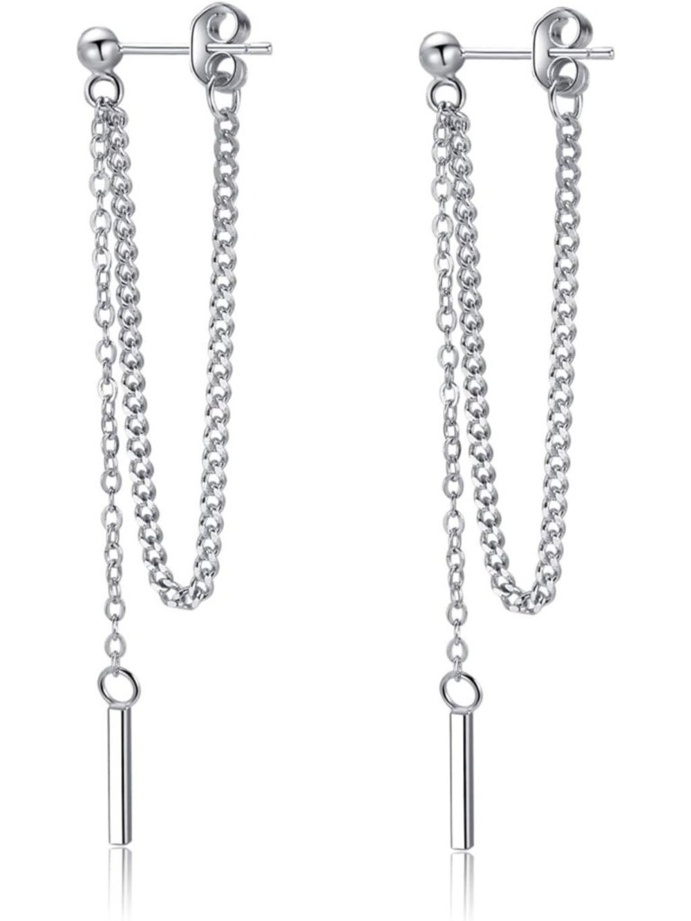 Minimalist 925 Sterling Silver Bar Dangle Earrings for Women, Threader Style